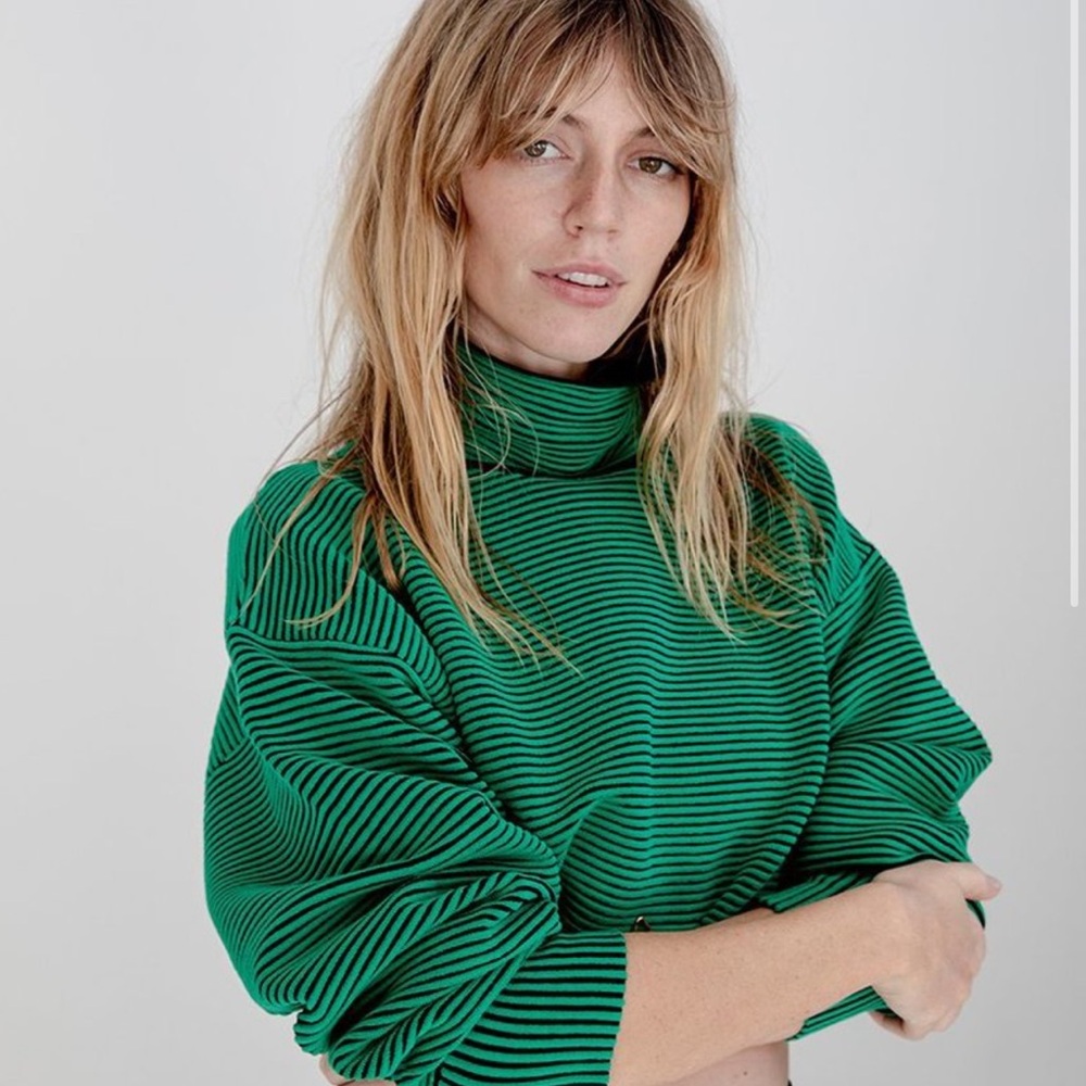 Nagnata Tropic Green + Black Turtleneck Sweater - Organic Cotton Rib Knit - S/M